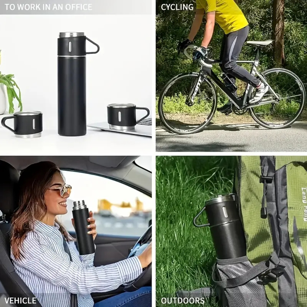 Flask Set – 3 Piece Stainless Steel Black Gift Set - Image 2