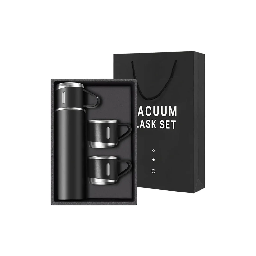 Flask Set – 3 Piece Stainless Steel Black Gift Set