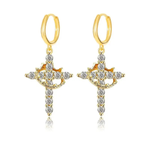 Crown Cross Earrings - Gold
