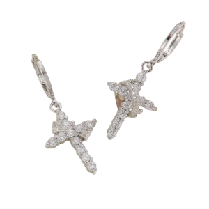 1 pair silver cross earrings women crown design