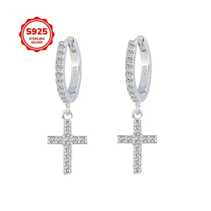 925 Sterling Silver Cross Hoop Earrings