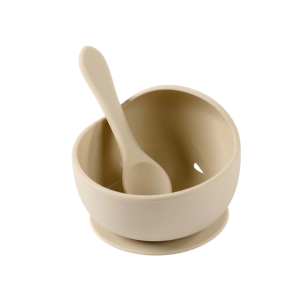 Silicone Baby Bowl & Spoon - Beige