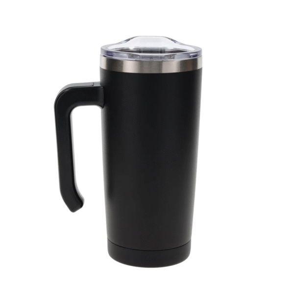 Strong and Courageous Travel Mug - Black Stainless Steel with Handle - Image 3