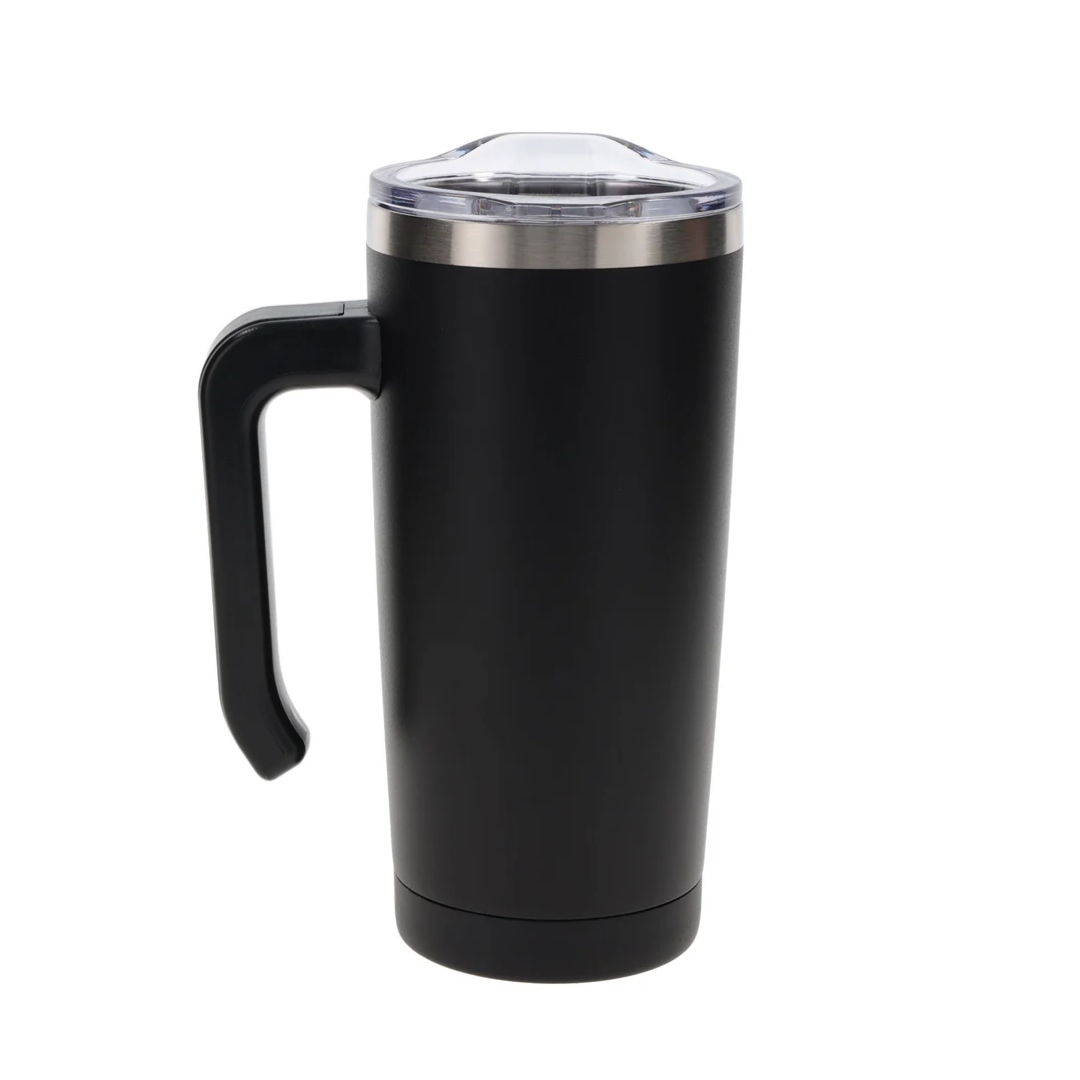 Strong and Courageous Travel Mug - Black Stainless Steel with Handle - Image 3