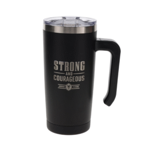 Strong and Courageous Travel Mug - Black Stainless Steel with Handle