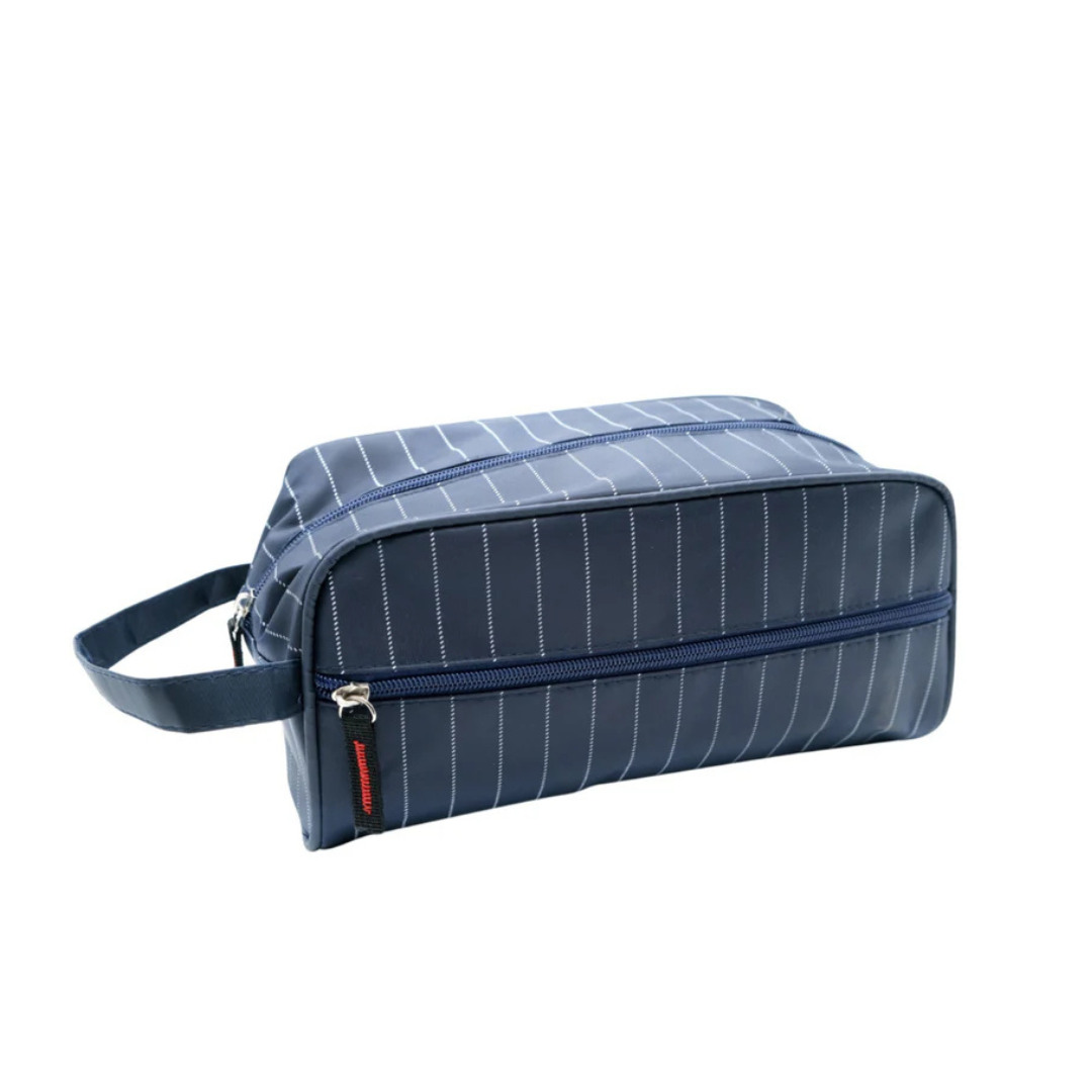 Gents PU Wash Bag Stripe | Men’s Front Zip Toiletry & Travel Organizer