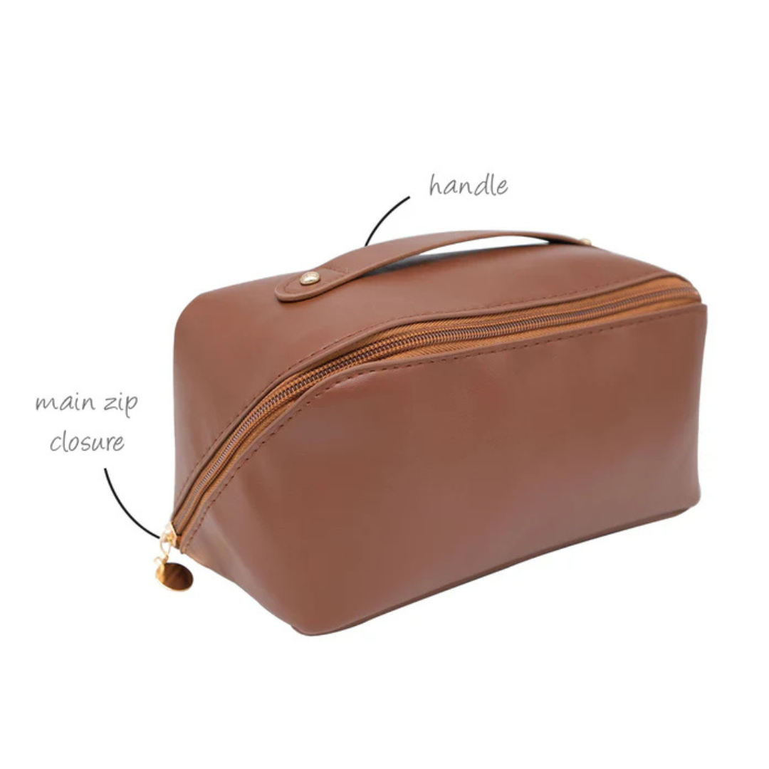 Saddle Brown Makeup Bag - Elegant Travel Cosmetic & Toiletry Pouch - Image 2