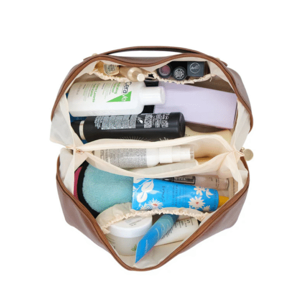 Saddle Brown Makeup Bag - Elegant Travel Cosmetic & Toiletry Pouch - Image 3