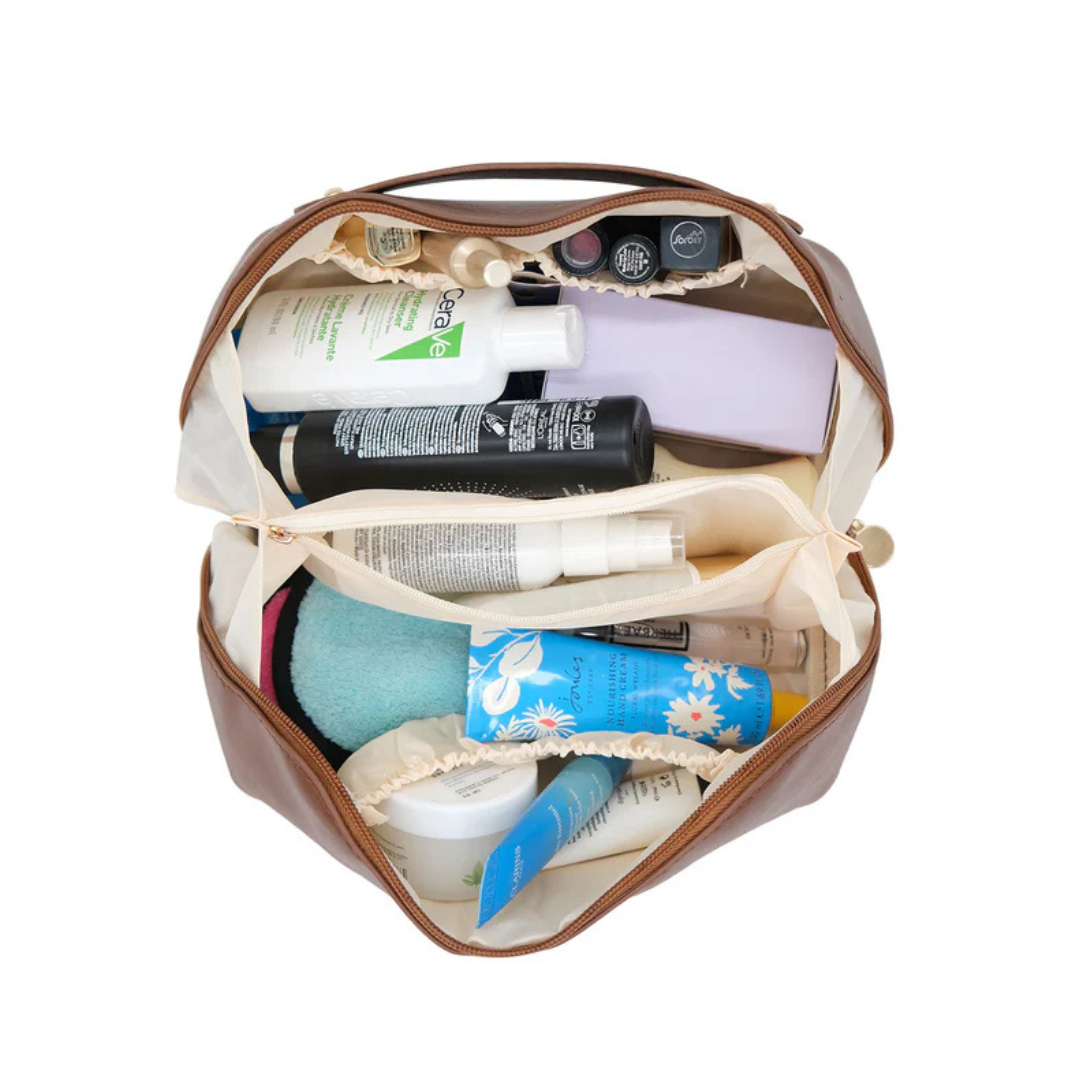 Saddle Brown Makeup Bag - Elegant Travel Cosmetic & Toiletry Pouch - Image 3