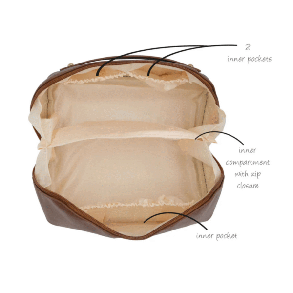 Saddle Brown Makeup Bag - Elegant Travel Cosmetic & Toiletry Pouch - Image 4