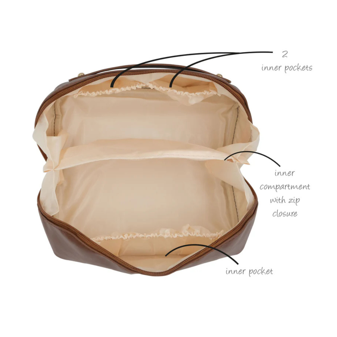 Saddle Brown Makeup Bag - Elegant Travel Cosmetic & Toiletry Pouch - Image 4