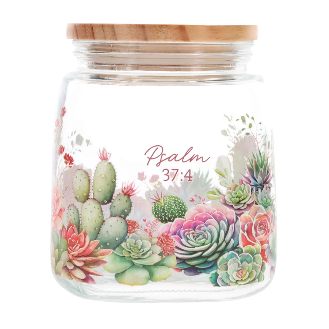 Afrikaans Glass Cookie Jar | Vind Vreugde in die Here Bamboo Lid - Image 2