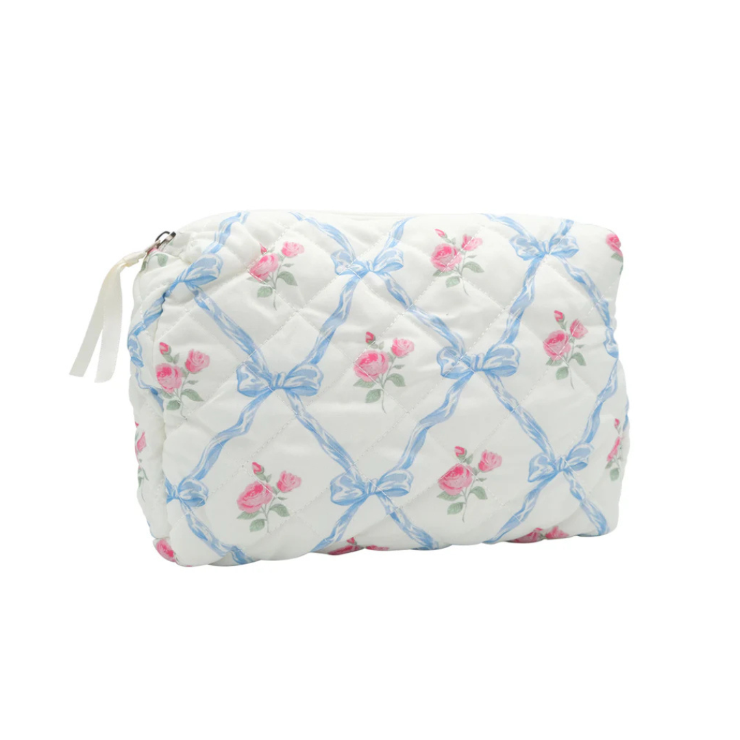 Soft Quilt Toiletry Bag Bows & Roses – Quilted Cosmetic Travel Organizer