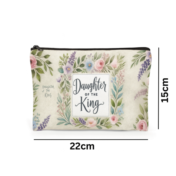 Daughter of the King Floral Makeup Bag with Zipper – Christian Gift - Image 2