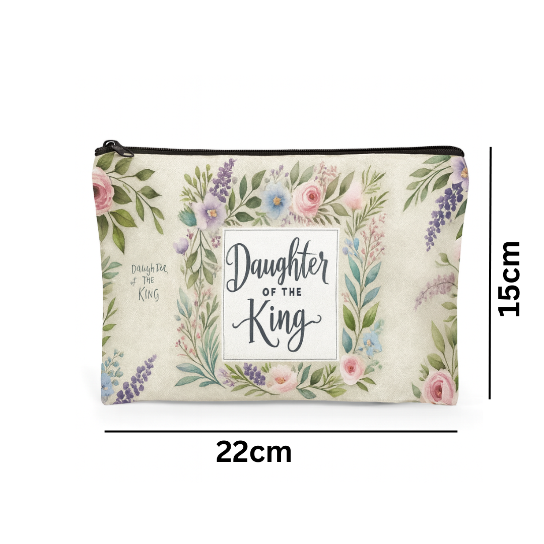 Daughter of the King Floral Makeup Bag with Zipper – Christian Gift - Image 2