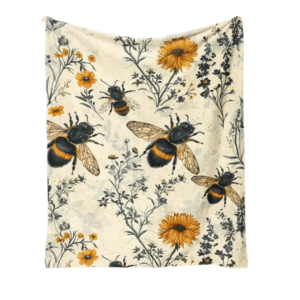 Bee & Wildflower Fleece Blanket – Cozy Vibrant Polyester Throw