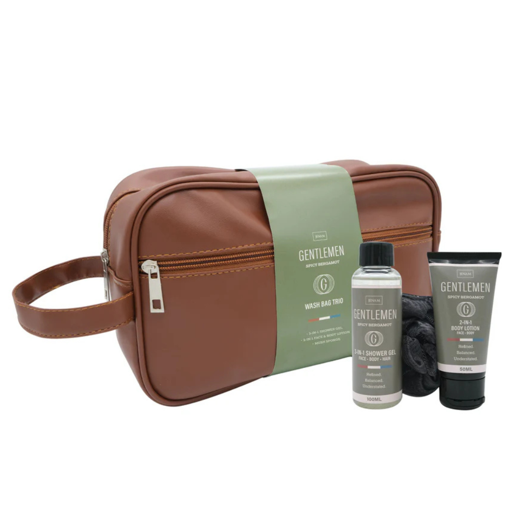 Men's Toiletry Bag Trio Spicy Bergamot – Shower Gel, Lotion & Sponge - Image 2