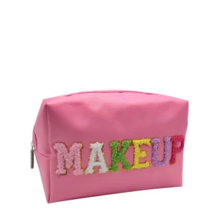 Pink Embroidered Makeup Bag – Colorful Cosmetic Organizer for Travel