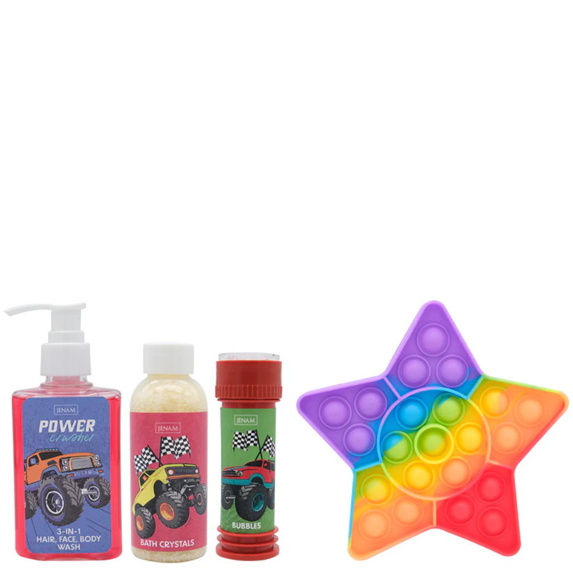 Monster Truck Bath Gift Set – Kids Wash, Bubbles, Crystals & Pop It Toy - Image 2