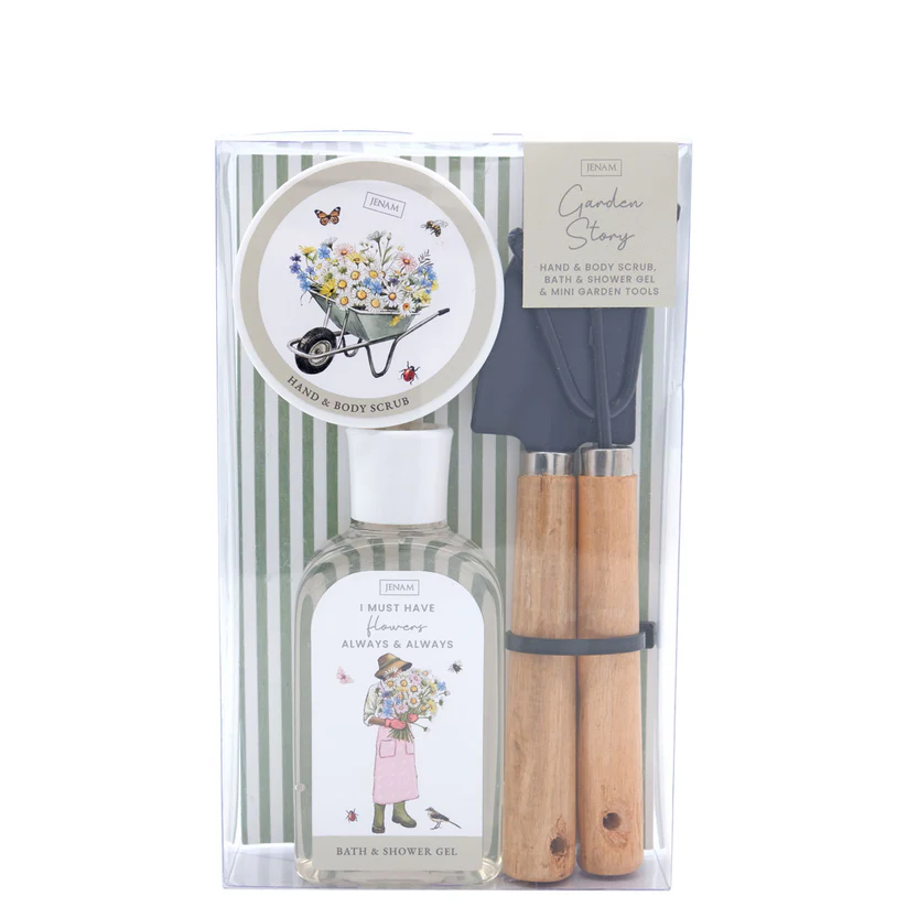 Hand & Body Gift Set – Scrub, Bath & Shower Gel & Mini Garden Tools