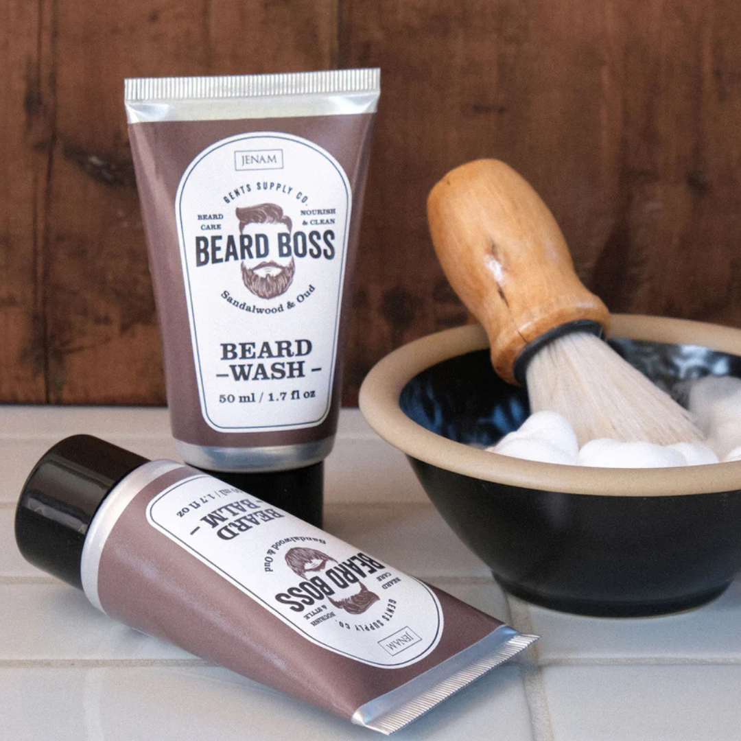 Beard Care Bundle – Beard Wash, Balm & Shaving Brush Grooming Set - Image 2