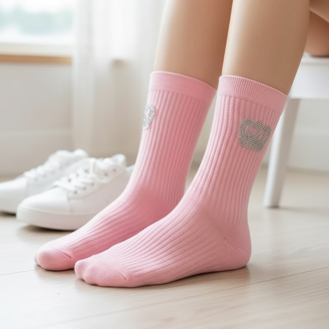 Pink Rhinestone Crown Socks - Image 2