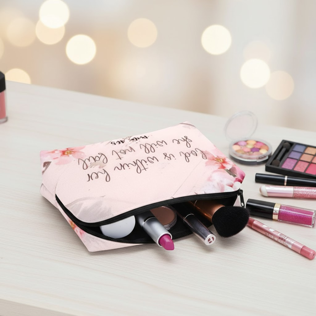 Floral Cosmetic Bag - Psalm 46:5 - Image 2