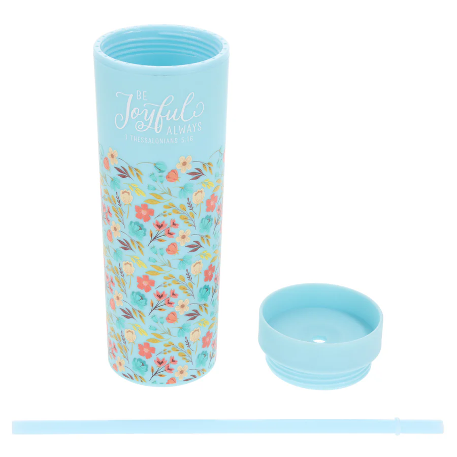 Floral Plastic Tumbler with Straw - Joyful - Image 3