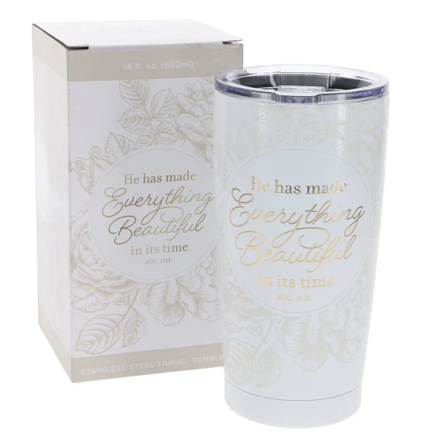 Stainless Steel White Travel Mug - Beautiful - Image 4