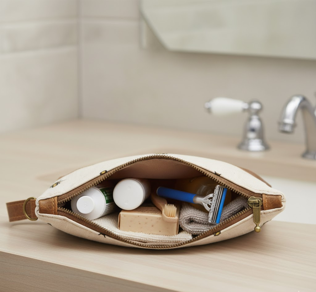 Bee Print Leather Toiletry Bag - Image 5