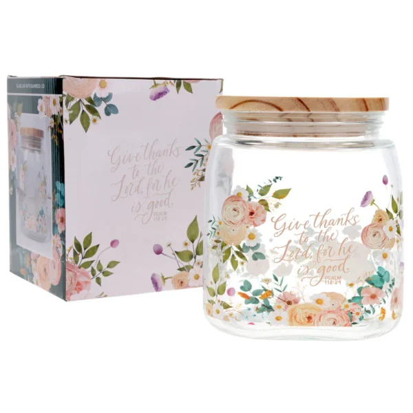 Glass Jar with Bamboo Lid - Give Thanks - Image 3