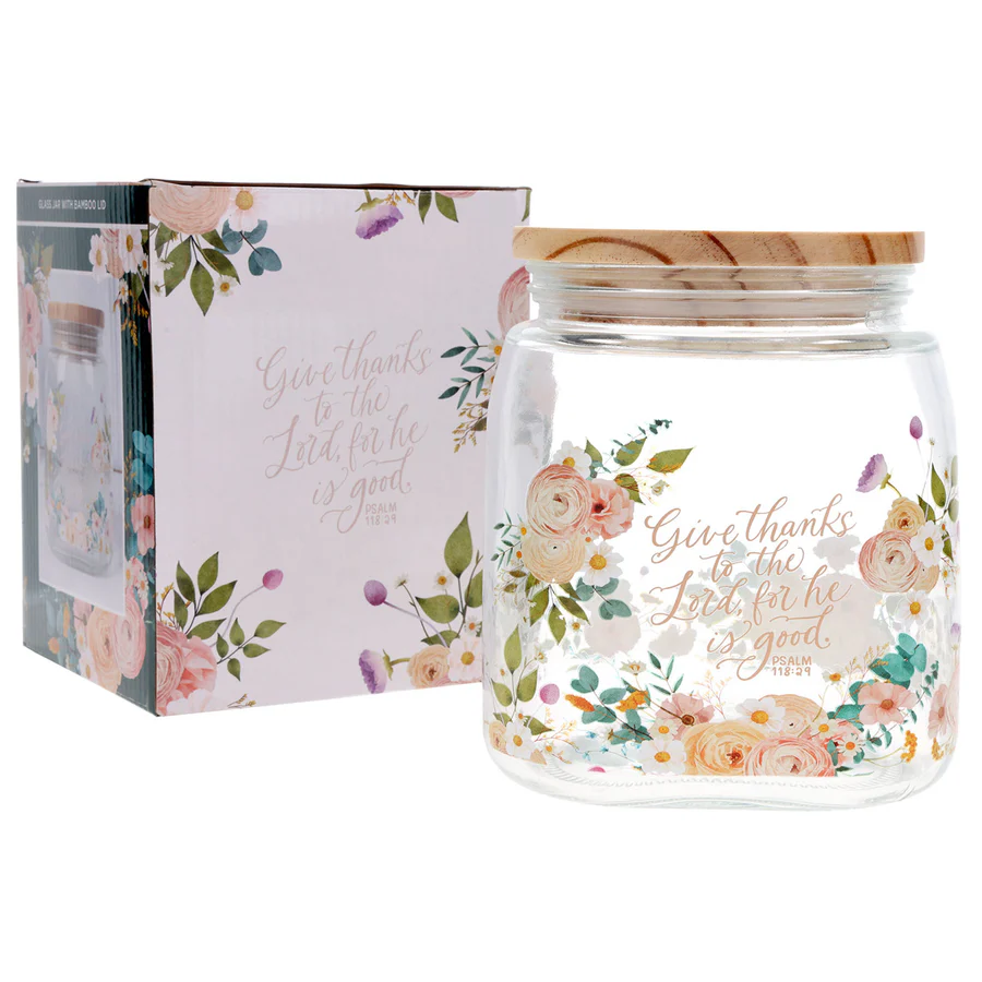 Glass Jar with Bamboo Lid - Give Thanks - Image 3