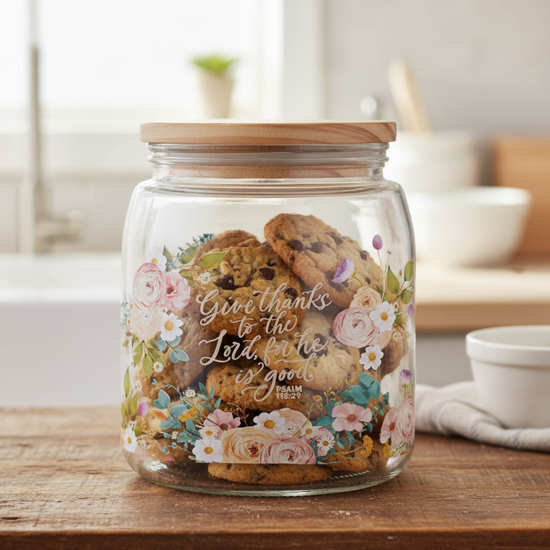 Glass Jar with Bamboo Lid - Give Thanks - Image 4