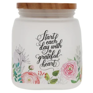 Frosted Glass Jar with Lid - Grateful Heart