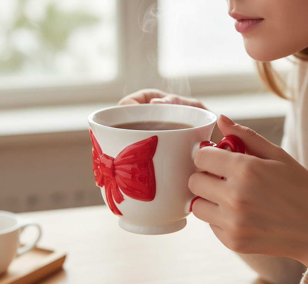 Ceramic Red Bow Christmas Mug - Image 2