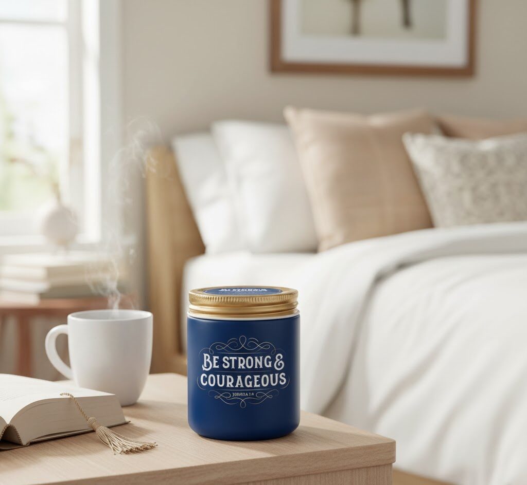 Blue Spruce Scented Candle with Lid - Joshua 1:9 - Image 2