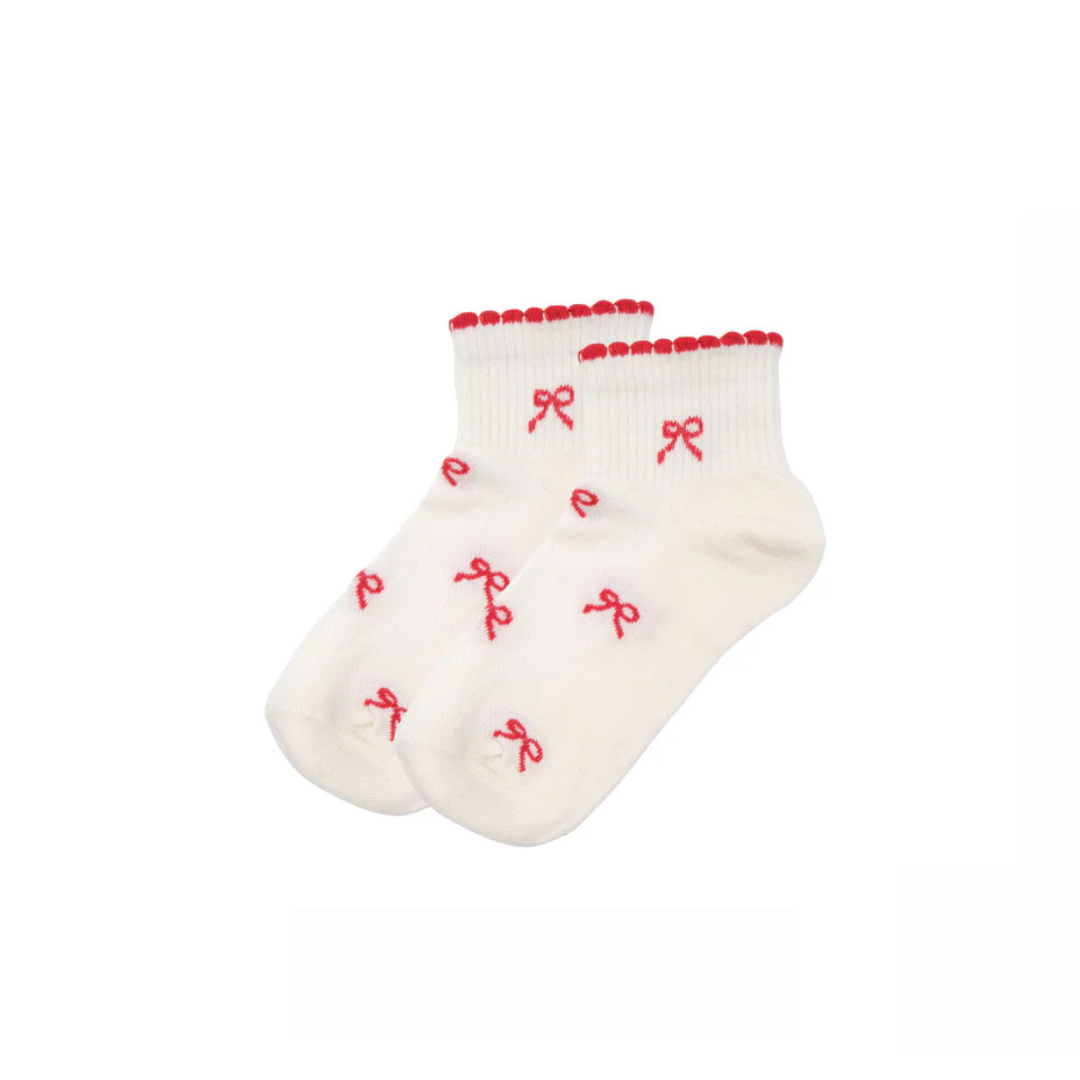White Ankle Socks with Red Bows for Women - Image 3