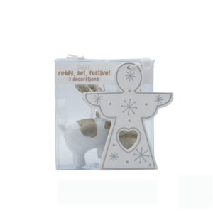 3Pc Christmas Decorations Set - Gold Tree, Reindeer & Angel Ornaments