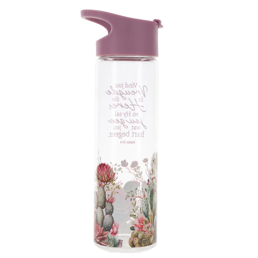 Glass Water Bottle Vind Jou Vreugde in die Here - Afrikaans Gift - Image 2