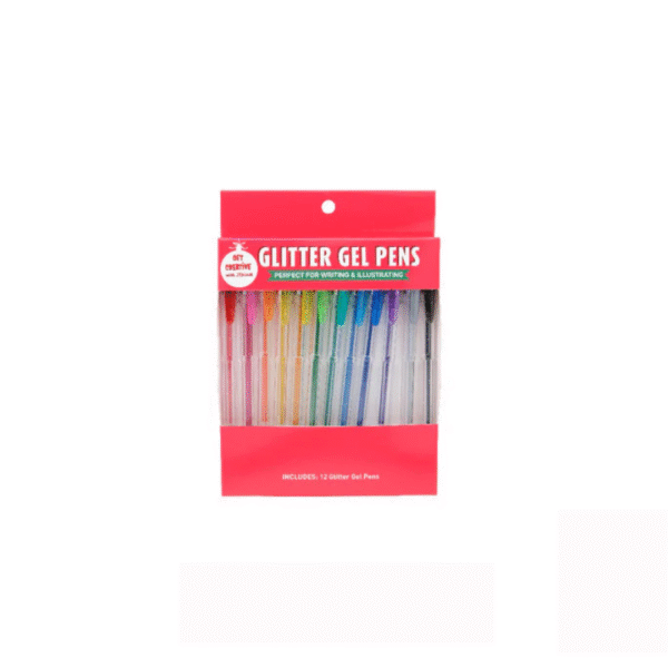 12 Assorted Glitter Gel Pens - Sparkly Writing & Craft Set
