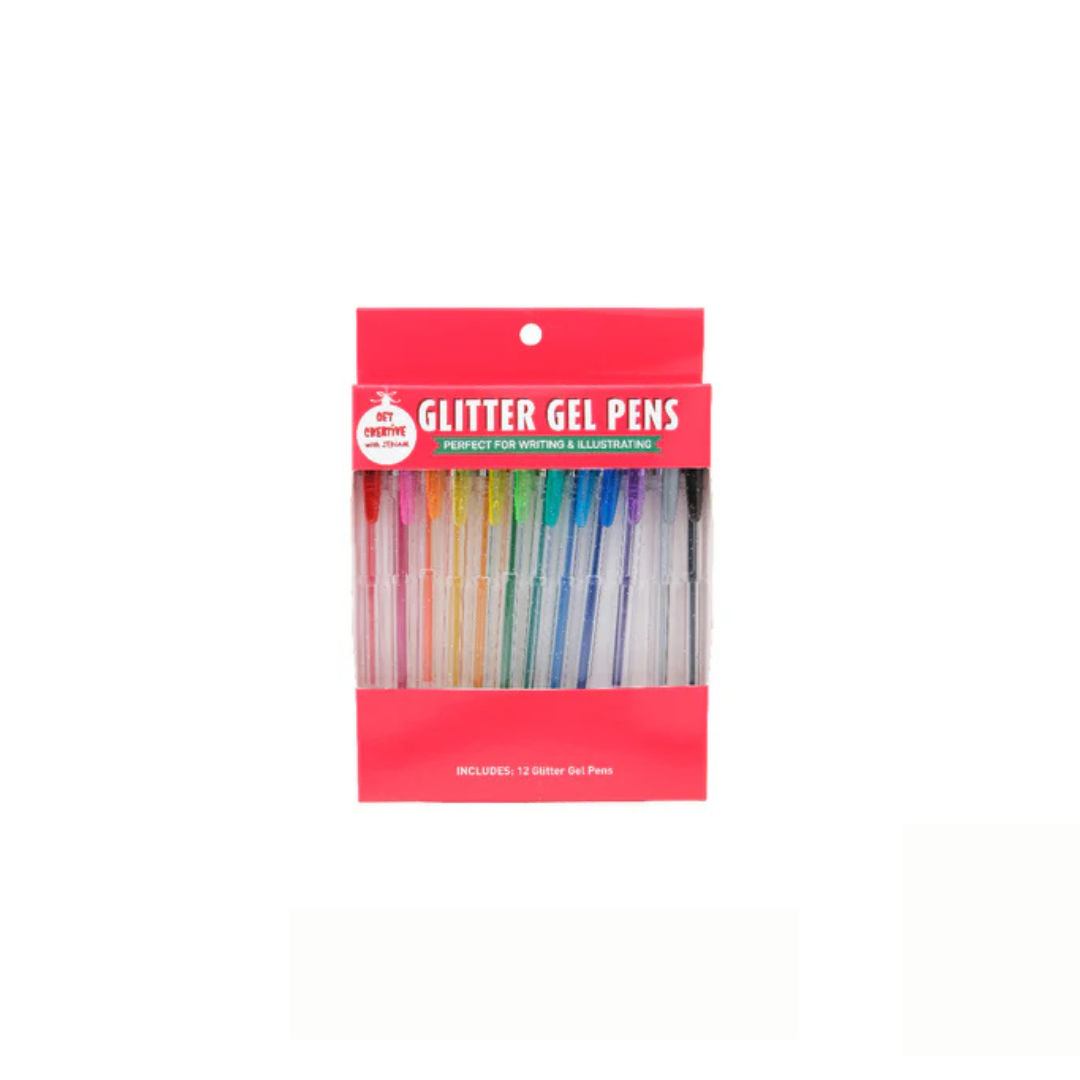 12 Assorted Glitter Gel Pens - Sparkly Writing & Craft Set