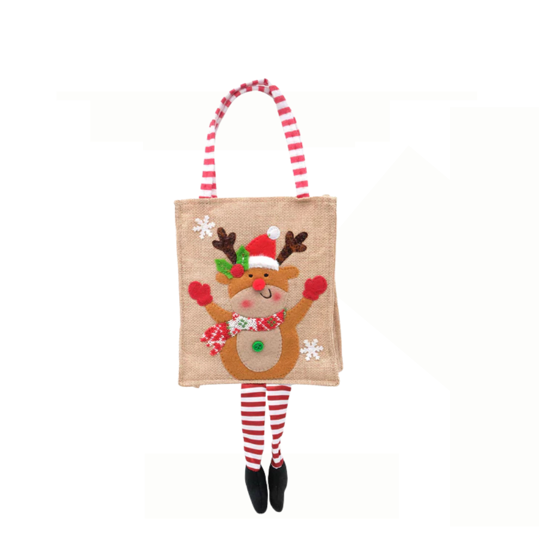 Christmas Reindeer Hessian Gift Bag - Festive Reusable Present Sack