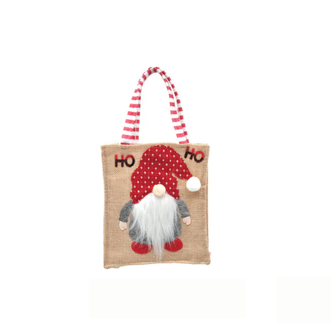 Christmas Gnome Hessian Gift Bag - Festive Reusable Present Sack