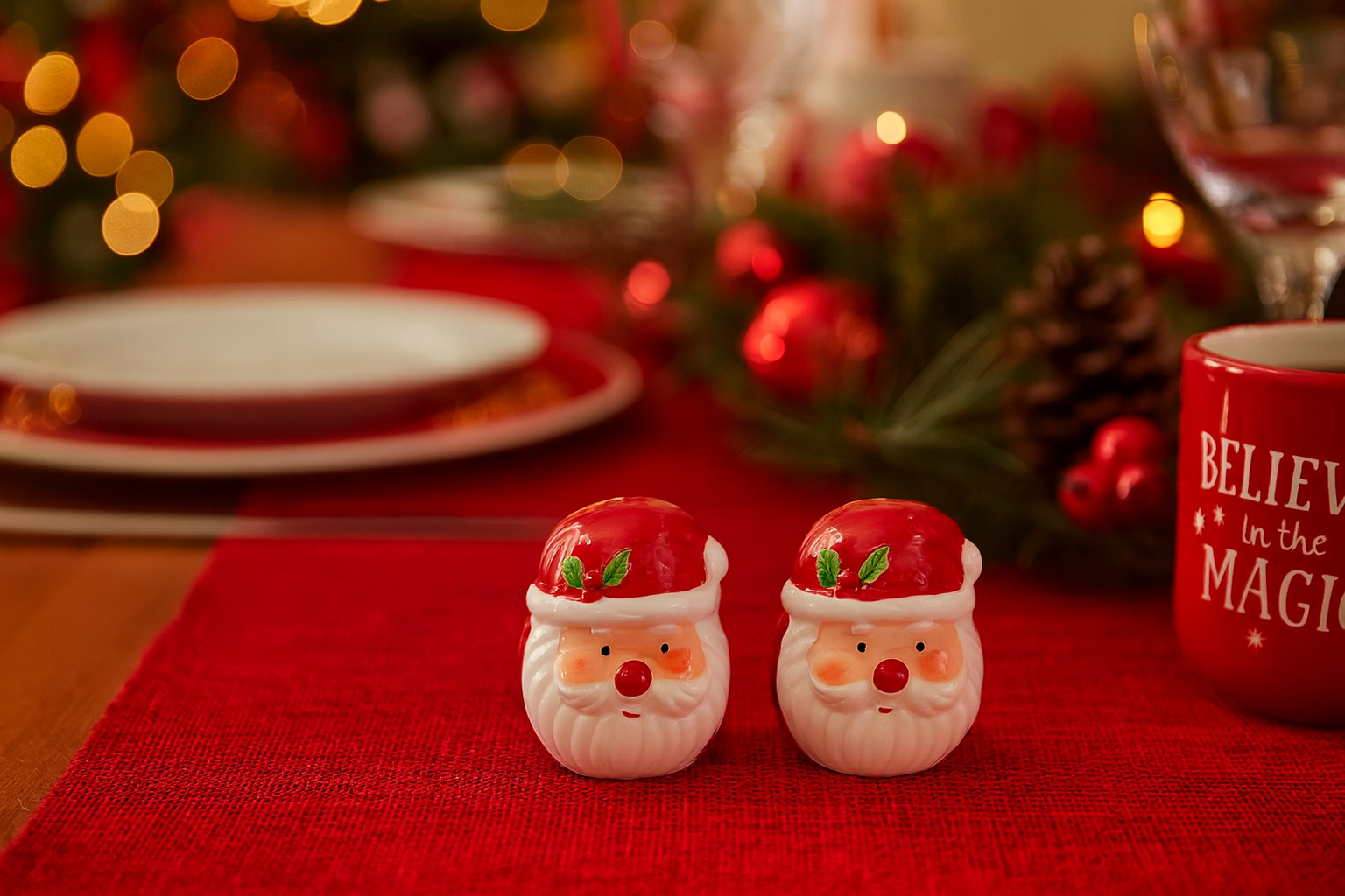 Father Christmas Head Salt & Pepper Shaker Set - Festive Tableware - Image 2
