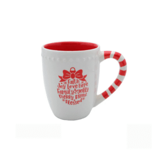 Christmas Ceramic Mug with Candy Cane Handle – Festive Holiday Cup