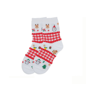 Christmas White & Gingham Fluffy Socks – Cozy Holiday Gift Idea