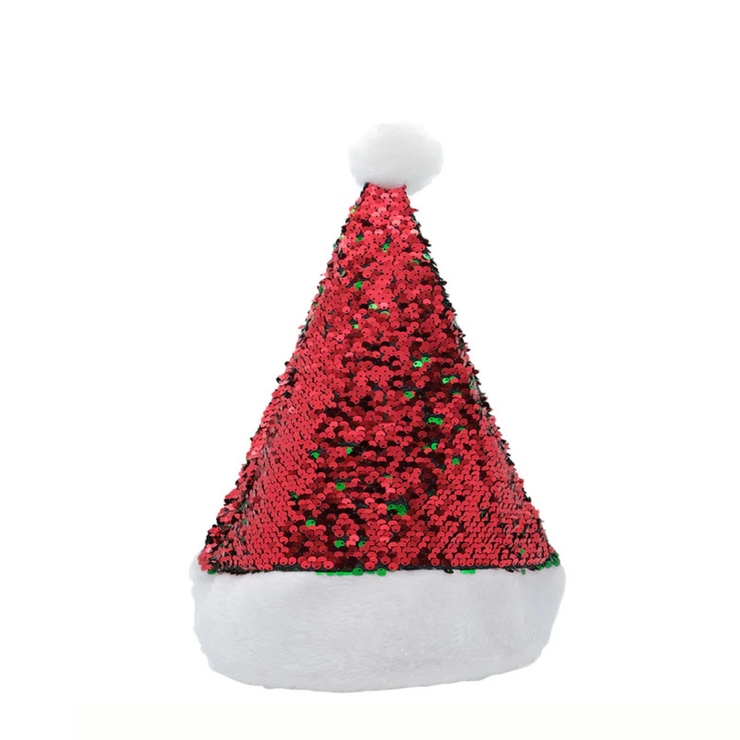 Festive Green & Red Sequins Christmas Hat – Sparkly Holiday Style