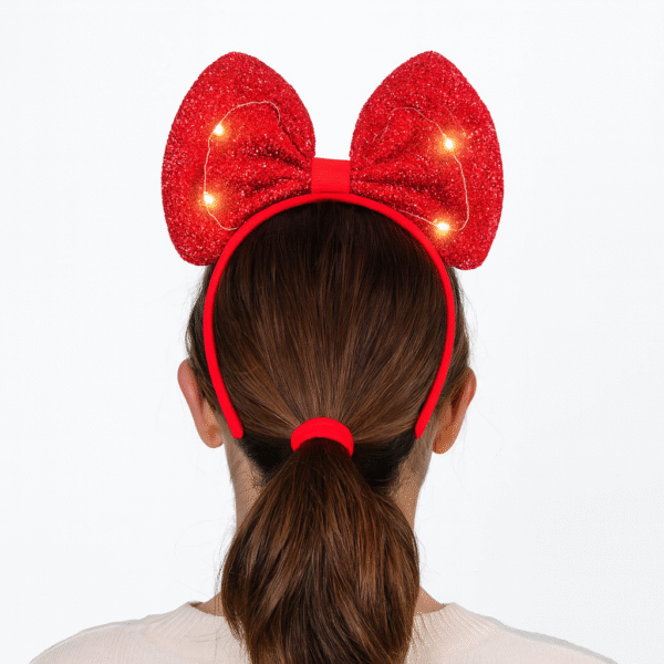 Christmas Bow Light-Up Aliceband - Festive Red LED Headband - Image 2
