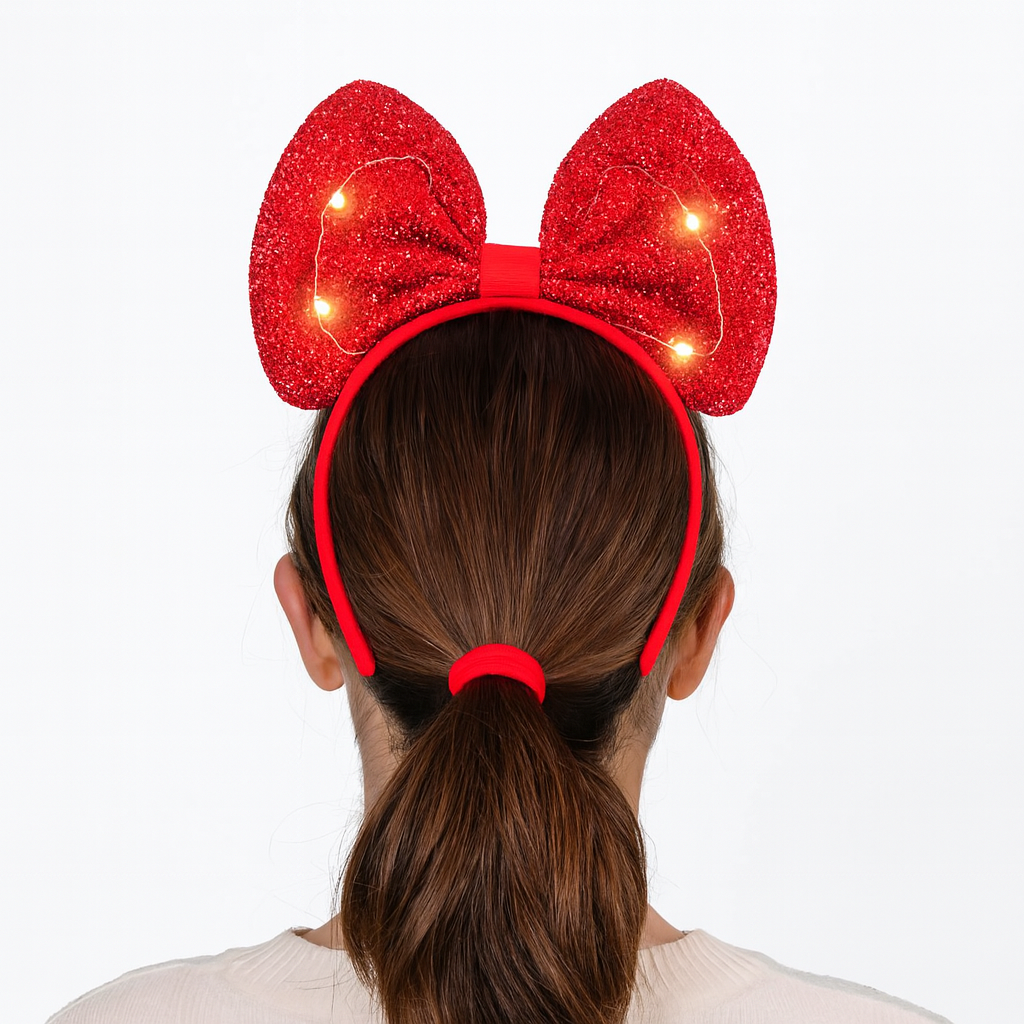 Christmas Bow Light-Up Aliceband - Festive Red LED Headband - Image 2