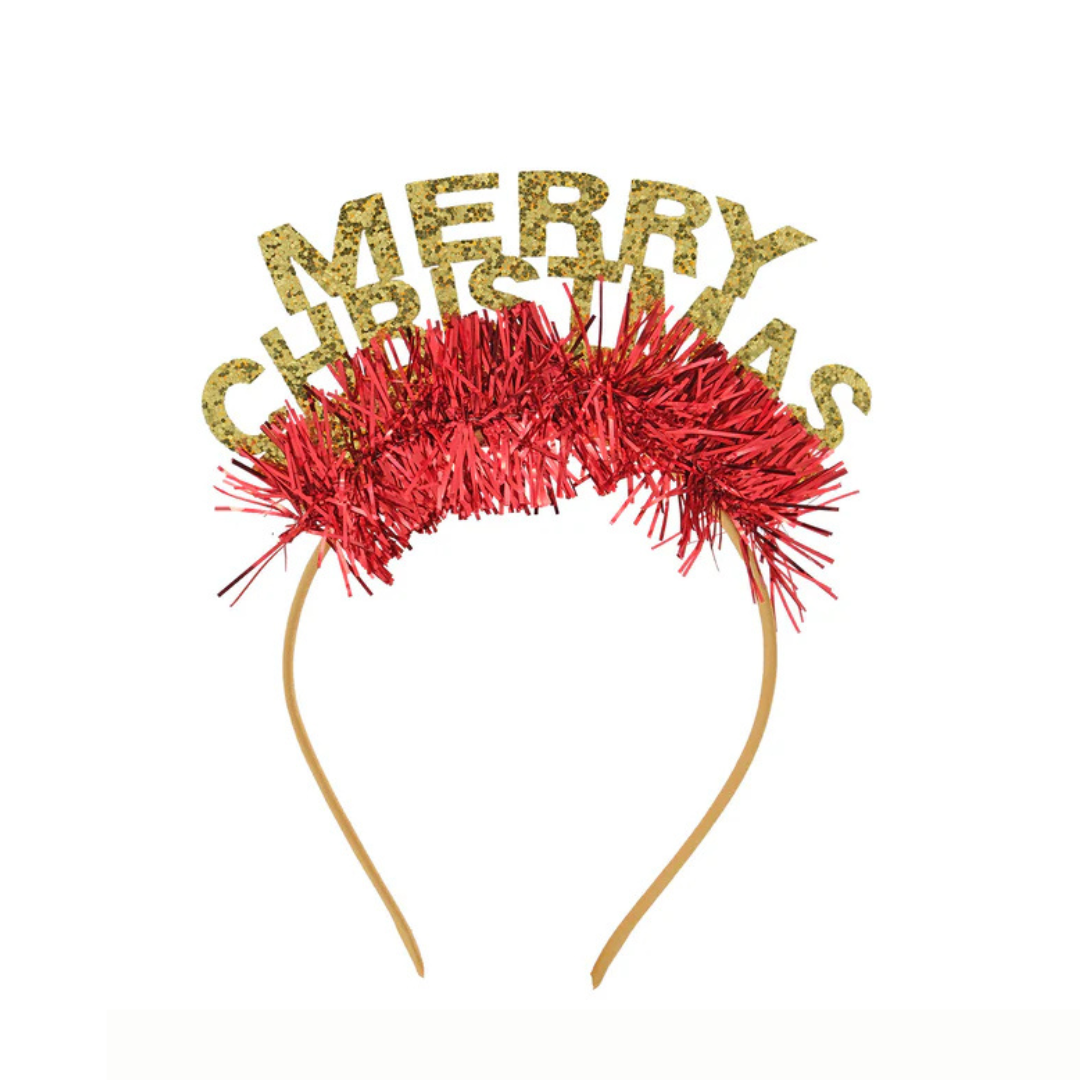 Festive Glitter Merry Christmas Headband – Red & Gold Party Accessory